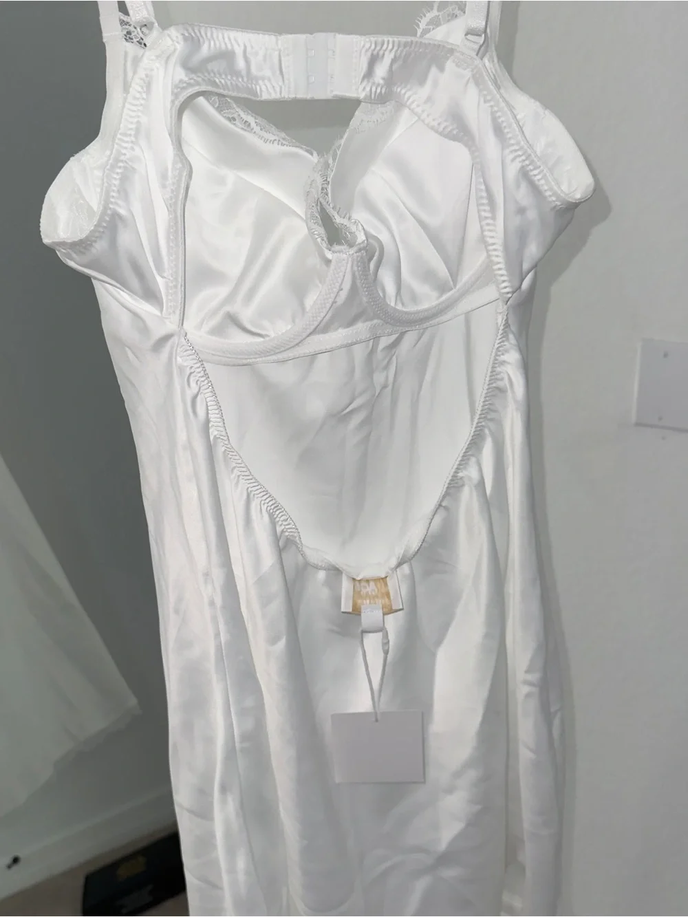 Silk Lace Trim Slip Dress- White - Picture 3 of 4